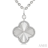 1/10 Ctw Clover Fluted Medallion Single Cut Diamond Pendant With Chain in Sterling Silver
