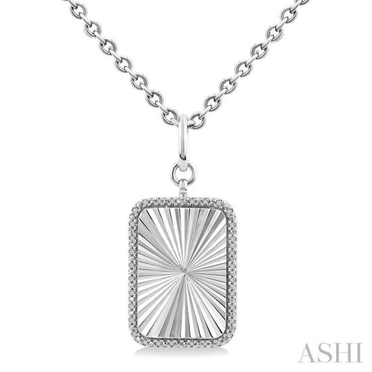 1/10 Ctw Rectangle Fluted Medallion Single Cut Diamond Pendant With Chain in Sterling Silver