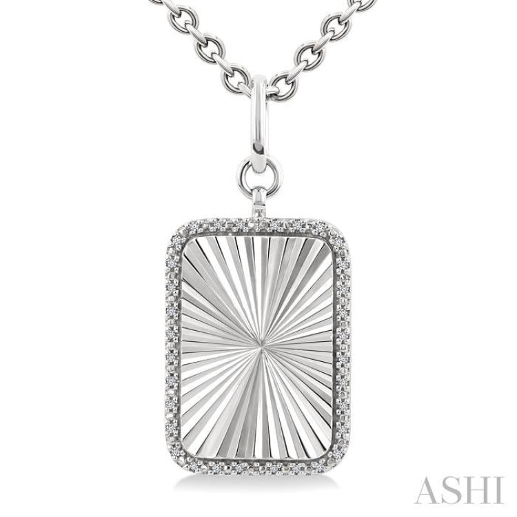 1/10 Ctw Rectangle Fluted Medallion Single Cut Diamond Pendant With Chain in Sterling Silver