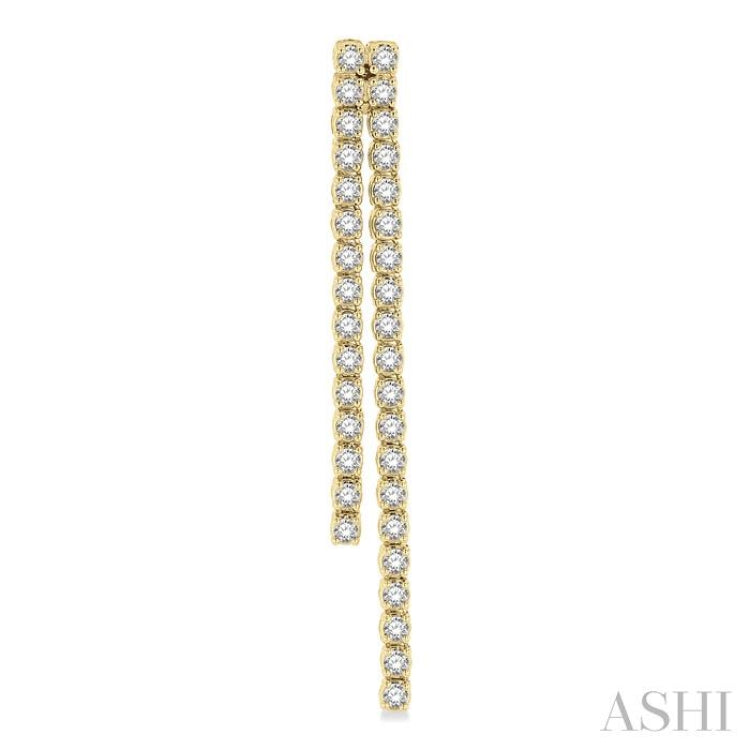 1 3/4 ctw Twin Line Round Cut Diamond Tennis Earring in 14K Yellow Gold