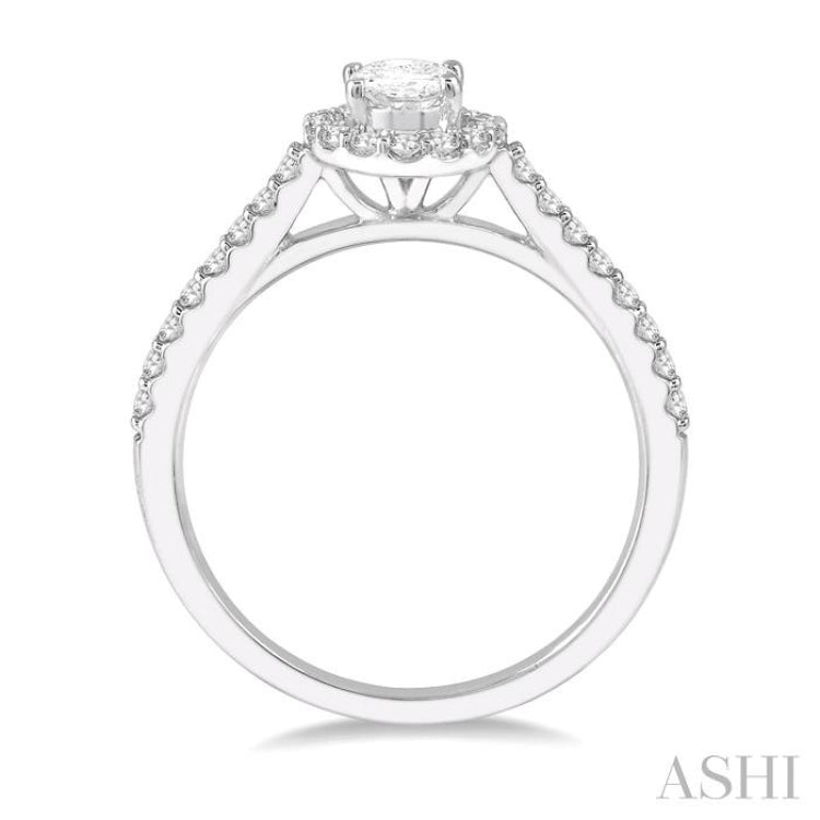 3/8 ctw Diamond Ladies Engagement Ring with 1/4 Ct Oval Cut Center Stone in 14K White Gold
