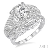1 1/10 ctw Diamond Bridal Set with 7/8 Ctw Princess Cut Engagement Ring and 1/6 Ctw Wedding Band in 14K White Gold