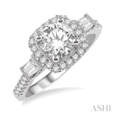 1/2 Ctw Diamond Square Halo Semi-Mount Engagement Ring in 14K White Gold