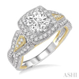 1/2 Ctw Round diamond Square Halo Semi-Mount Engagement Ring in 14K White and Yellow Gold