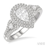 1/2 Ctw Pear Shape Semi-Mount Diamond Engagement Ring in 14K White Gold