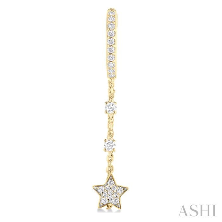 1/3 ctw Star Round Cut Diamond Chain Dangler Hoop Earring in 10K Yellow Gold