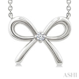 1/50 Ctw Bow Round Cut Diamond Fashion Pendant With Chain in Sterling Silver