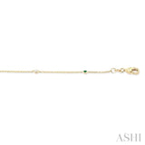 1.75 MM Emerald and 1/20 Ctw Round Cut Diamond Precious Station Bracelet in 14K Yellow Gold