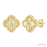 1/50 Ctw Fluted Texture Clover Bead Round Cut Diamond Bezel Set Fashion Earrings in 10K Yellow Gold