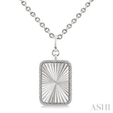 1/10 Ctw Rectangle Fluted Medallion Single Cut Diamond Pendant With Chain in Sterling Silver