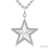 1/10 Ctw Star Fluted Medallion Single Cut Diamond Pendant With Chain in Sterling Silver
