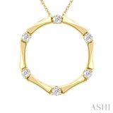 1/10 Ctw Petite Bamboo Shoot Inspired Round Cut Diamond Fashion Pendant With Chain in 10K Yellow Gold