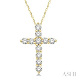 1/2 Ctw Round Cut Diamond Cross Pendant in 14K Yellow Gold with Chain