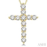 1/2 Ctw Round Cut Diamond Cross Pendant in 14K Yellow Gold with Chain