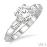 1/3 Ctw Circular Head Baguette and Round Cut Diamond Semi-Mount Engagement Ring in 14K White Gold