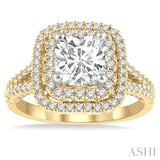 3/4 ctw Cushion Shape Round Cut Diamond Semi-Mount Engagement Ring in 14K Yellow and White Gold
