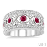 2.6 MM Round Cut Ruby and 1/2 Ctw Round Cut Diamond Precious Band in 14K White Gold