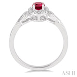 6x4 MM Oval Cut Ruby and 1/10 Ctw Round Cut Diamond Ring in 10K White Gold