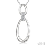 1/10 Ctw Open Window Oval Shape Link Single Cut Diamond Fashion Pendant With Chain in Sterling Silver