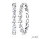 1 1/2 Ctw North-South Pear Shape Diamond Fashion Hoop Earring in 14K White Gold