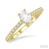 1/5 Ctw Oval Shape Round Cut Diamond Semi Mount Engagement Ring in 14K Yellow Gold