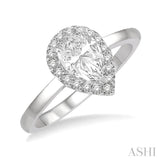 1/3 ctw Round Cut Diamond Halo Engagement Ring With 1/4 ct Pear Cut Center Stone in 14K White Gold