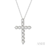 4.00 Ctw Round Cut Diamond Cross Pendant in 14K White Gold with Chain