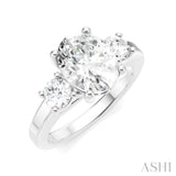 1/2 Ctw Tri-Mount Past, Present and Future Oval Shape Center Round Cut Diamond Semi Mount Engagement Ring in 14K White Gold