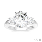 1/2 Ctw Tri-Mount Past, Present and Future Oval Shape Center Round Cut Diamond Semi Mount Engagement Ring in 14K White Gold