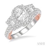 1/2 Ctw Oval Semi Mount Baguette & Round Cut Diamond Ring in 14K White and Rose Gold