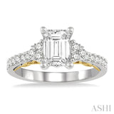 1/3 Ctw Tri Mount Emerald Shape Round Cut Diamond Semi-Mount Engagement Ring in 14K White and Yellow Gold