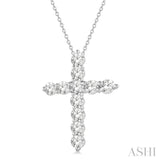 1 Ctw Round Cut Diamond Cross Pendant in 14K White Gold with Chain