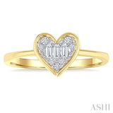 1/6 Ctw Petite Bezel Set Heart Shape Fusion Baguette and Round Cut Diamond Fashion Ring in 10K Yellow Gold