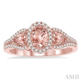 6x4 MM Oval Cut and 5x3 MM Pear Cut Morganite and 1/5 Ctw Round Diamond Semi-Precious Ring in 10K Rose Gold