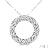 1/2 Ctw Ribbed Swirl Circle Round Cut Diamond Fashion Pendant With Chain in 14K White Gold