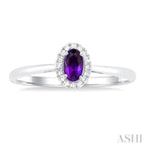 5x3 MM Oval Shape Amethyst and 1/20 Ctw Single Cut Diamond Halo Semi-Precious Ring in 14K White Gold