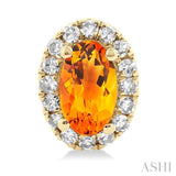 5x3 MM Oval Shape Citrine and 1/8 Ctw Round Cut Diamond Halo Semi-Precious Stud Earrings in 10K Yellow Gold