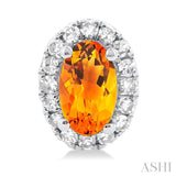 5x3 MM Oval Shape Citrine and 1/8 Ctw Round Cut Diamond Halo Semi-Precious Stud Earrings in 10K White Gold
