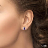 5x3 MM Oval Shape Amethyst and 1/8 Ctw Round Cut Diamond Halo Semi-Precious Stud Earrings in 10K White Gold