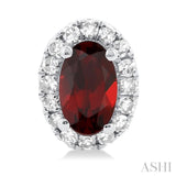 5x3 MM Oval Shape Garnet and 1/8 Ctw Round Cut Diamond Halo Semi-Precious Stud Earrings in 10K White Gold