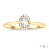 5x3 MM Oval Shape White Topaz and 1/20 Ctw Round Cut Diamond Halo Semi-Precious Ring in 10K Yellow Gold