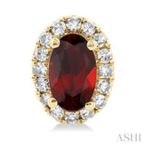 5x3 MM Oval Shape Garnet and 1/8 Ctw Round Cut Diamond Halo Semi-Precious Stud Earrings in 14K Yellow Gold