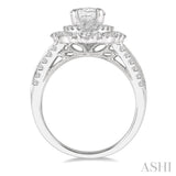 7/8 Ctw Oval Round Cut Diamond Semi-Mount Engagement Ring in 14K White Gold