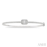 1 Ctw Emerald Shape Fusion Baguette and Round Cut Diamond Stackable Bangle in 14K White Gold