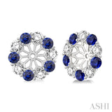 2.9 MM Round Cut Sapphire and 1 Ctw Round Cut Diamond Precious Earrings Jacket in 14K White Gold