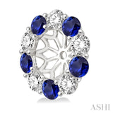 2.9 MM Round Cut Sapphire and 1 Ctw Round Cut Diamond Precious Earrings Jacket in 14K White Gold