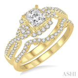 3/4 Ctw Diamond Bridal Set with 1/2 Ctw Princess Cut Engagement Ring and 1/6 Ctw Wedding Band in 14K Yellow Gold