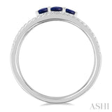 3.2 MM, 2.7 MM Round Cut Sapphire & 1/4 Ctw Round Cut Diamond Past, Present and Future Precious Layered Fashion Ring in 10K White Gold