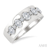 1 Ctw 5-Stone Oval and Round Cut Diamond Wide Fashion Band in 14K White Gold