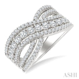 1 Ctw Round Cut Diamond Criss Cross Bold Fashion Band in 14K White Gold